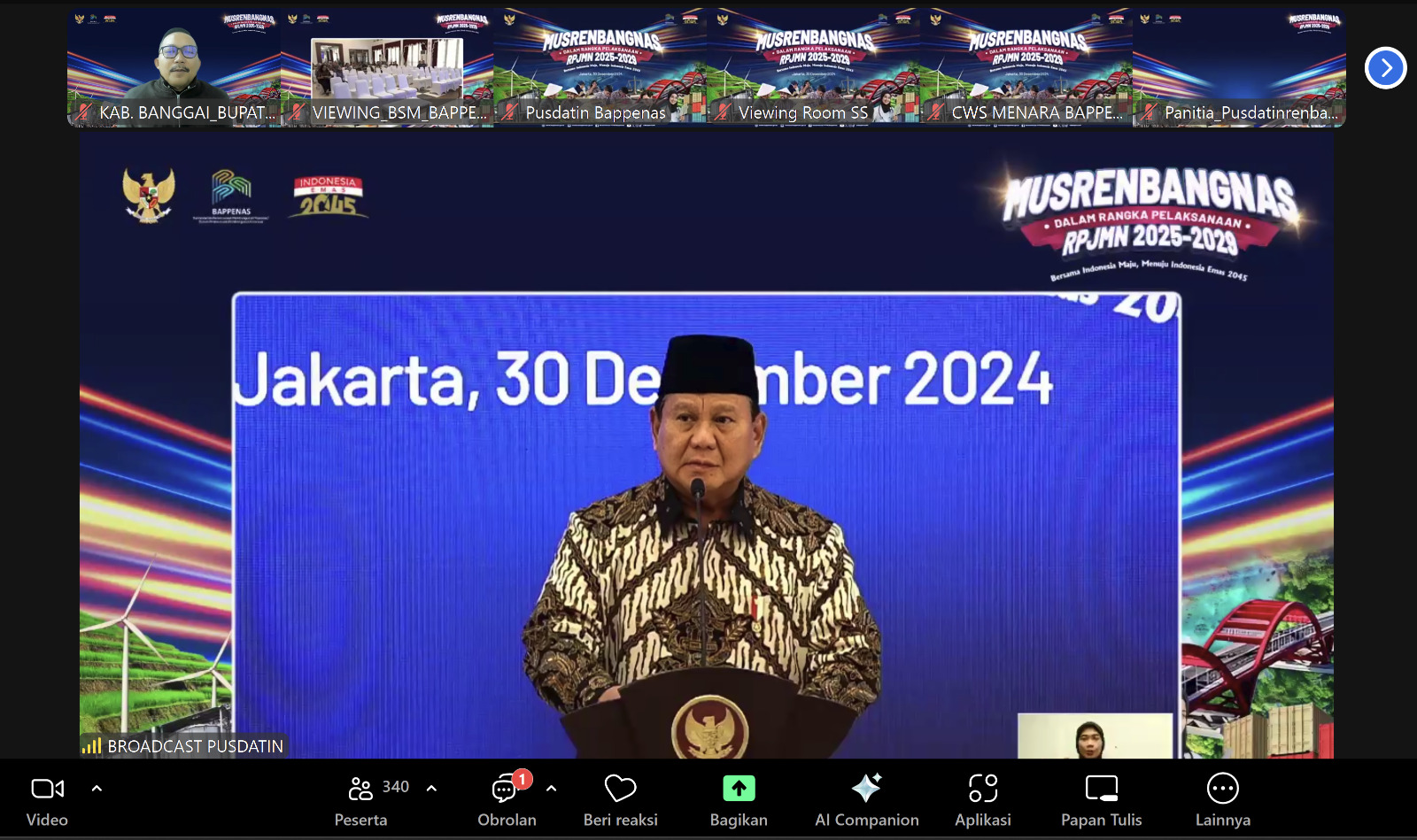 Presiden RI , Prabowo Subianto Saat memberikan Arahan dalam Kegiatan MusrembangNas di Jakarta