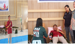 Kepada Lembaga Pemasyarakatan Kelas IIB Luwuk, Efendi Wahyudi Saat melalukan Donor Darah didampingi Kepala UPT PMI, dr. Gunawan