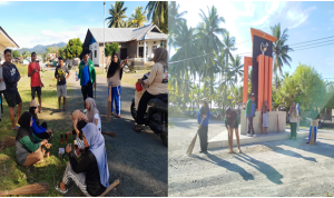 Kepala Desa Teku, Djufri Lasandre Saat melakukan pembersihan bersama dengan Warga