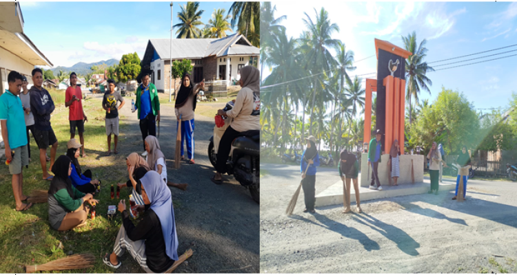 Kepala Desa Teku, Djufri Lasandre Saat melakukan pembersihan bersama dengan Warga