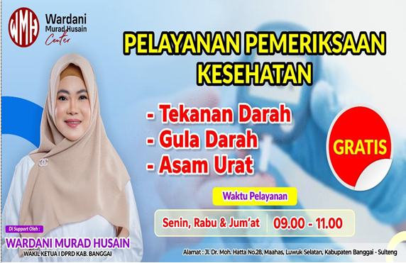 Pelayanan Pemeriksaan Gratis oleh Ibu Wardani Murad Wakil Ketua DPRD 1 Kabupaten Banggai ( IST)