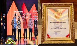 Kabupaten Banggai Ukir Sejarah Emas! Tampil Perkasa di Jakarta sebagai Satu-Satunya Jawara Inovasi dari Sulawesi Tengah Bupati Banggai, Ir. H. Amiruddin saat menerima Penghargaan dari Wakil Menteri Dalam Negeri di Jakarta