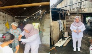 CEO PT.KLS Hj. Sulianti Murad saat melakukan kunjungan di Desa Longkoga Timur Kecamatan Bualemo melihat langsung kondisi Rumah tak layak Huni