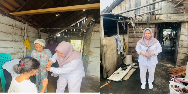 CEO PT.KLS Hj. Sulianti Murad saat melakukan kunjungan di Desa Longkoga Timur Kecamatan Bualemo melihat langsung kondisi Rumah tak layak Huni