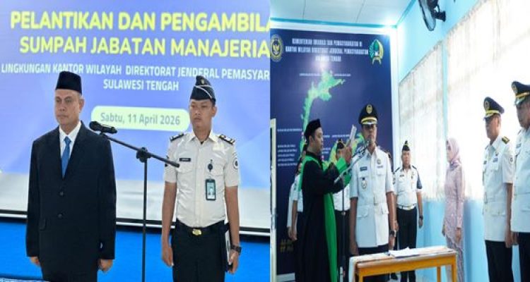 Kepala Kantor Wilayah Direktorat Jenderal Pemasyarakatan Sulawesi Tengah (Kakanwil Ditjenpas Sulteng), Bagus Kurniawan Saat memimpin Pelantikan