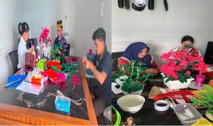 Tampak Warga Binaan Lapas Luwuk Mengolah Sampah Plastik Menjadi Bunga Cantik