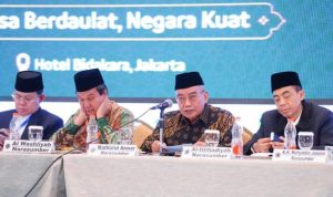 Wakil Ketua Umum Pengurus Besar Mathla'ul Anwar (PBMA) KH Zaenal Abidin Syuja'i (dua, kanan) tampil sebagai pembicara mewakili Ketua Umum PBMA pada Kongres Umat Islam Indonesia (KUII) VIII di Jakarta pada 26 Juli 2026 (Foto: Dok. PBMA)
