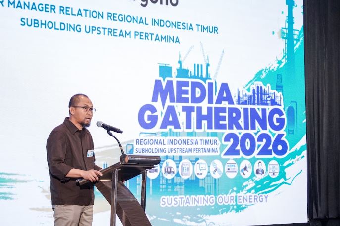 Senior Manager Relation Regional Indonesia Timur Subholding Upstream Pertamina, Sigit Dwi Aryono, Saat memberikan Sambutan di hadapan peserta Media Gathering Media 2026 Di Kabupaten Banyuwangi